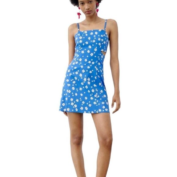 ZARA PRINTED DRESS WITH CUTOUTS BLUE/WHITE SIZE S | 8372/092/044 - Picture 4 of 5